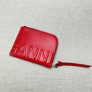 ganni red zip coin purse wallet cardholder card slots clutch red cherry